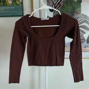 Zara Limitless Contour Seamless Long Sleeve Ribbed Top in Chocolate Brown
